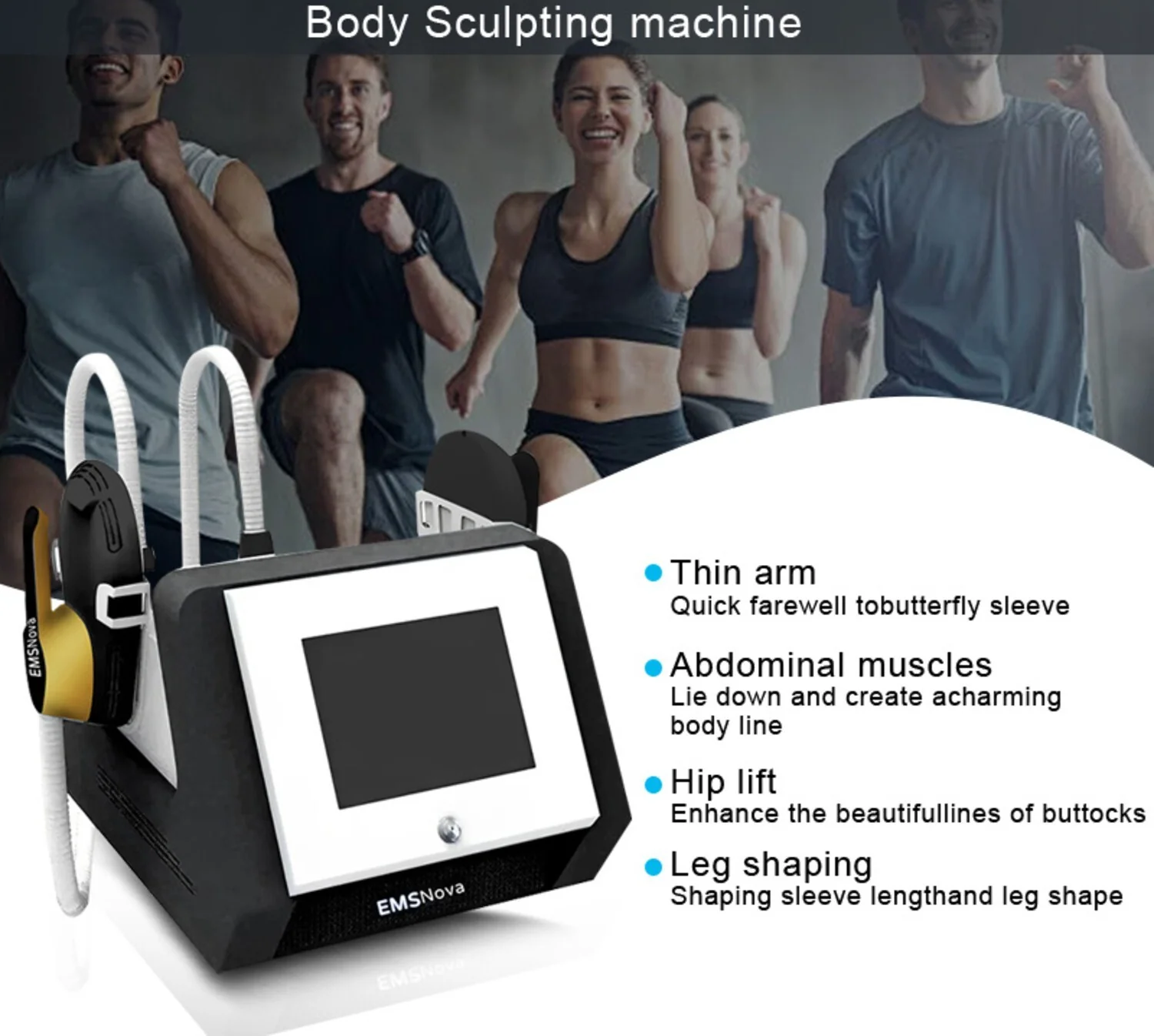 EMSnova body sculpting machine for arms, abs, hips, and legs