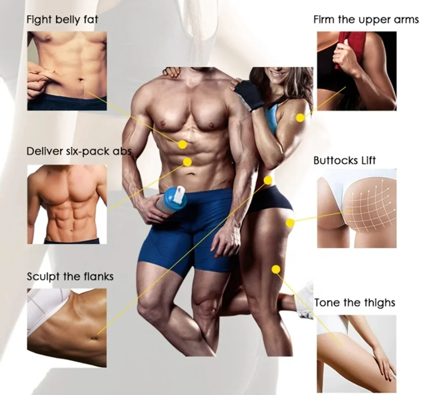 EMSnova body sculpting machine for belly fat, six-pack abs, arms, buttocks, flanks, and thighs
