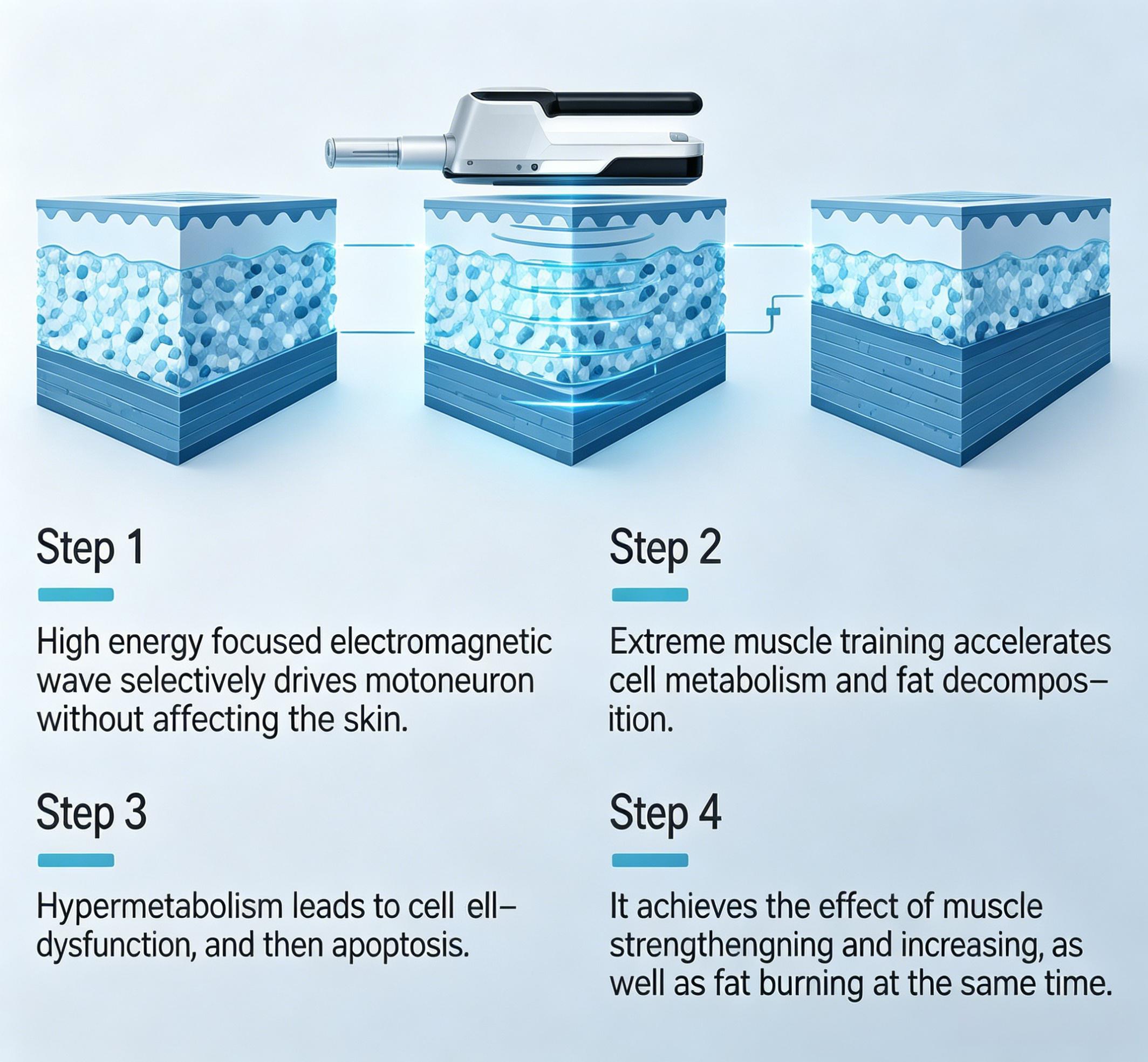 Mecavie HIEMT treatment process: 4 steps from electromagnetic stimulation to muscle growth and fat burning