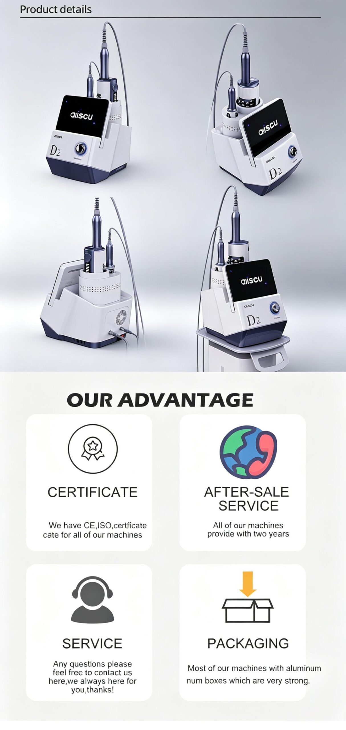 EMSnova product advantages: CE ISO certified, 2-year warranty, 24/7 support, aluminum box packaging