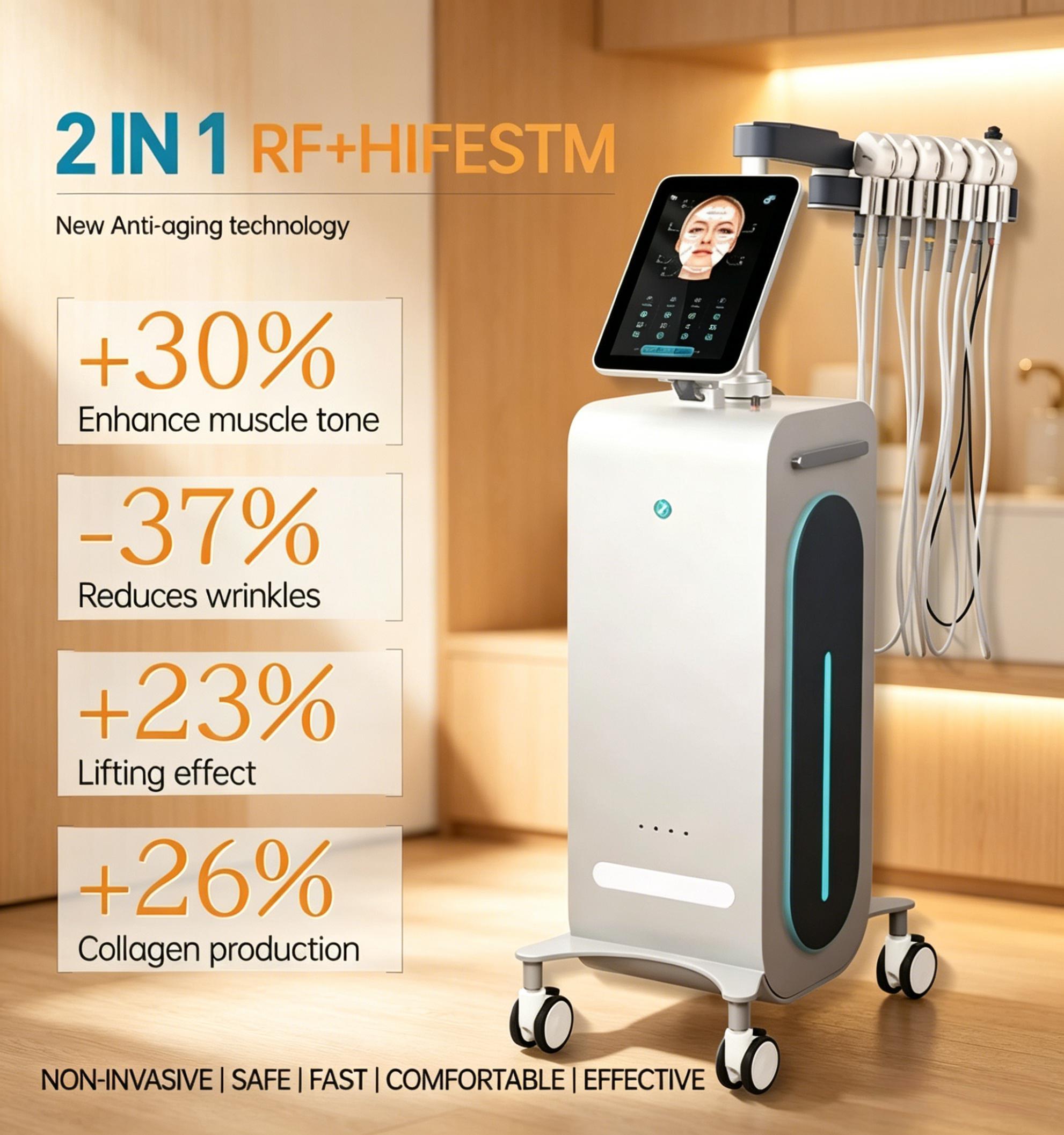 EMSnova RF HIES anti-aging treatment: plus 30 percent muscle tone, minus 37 percent wrinkles