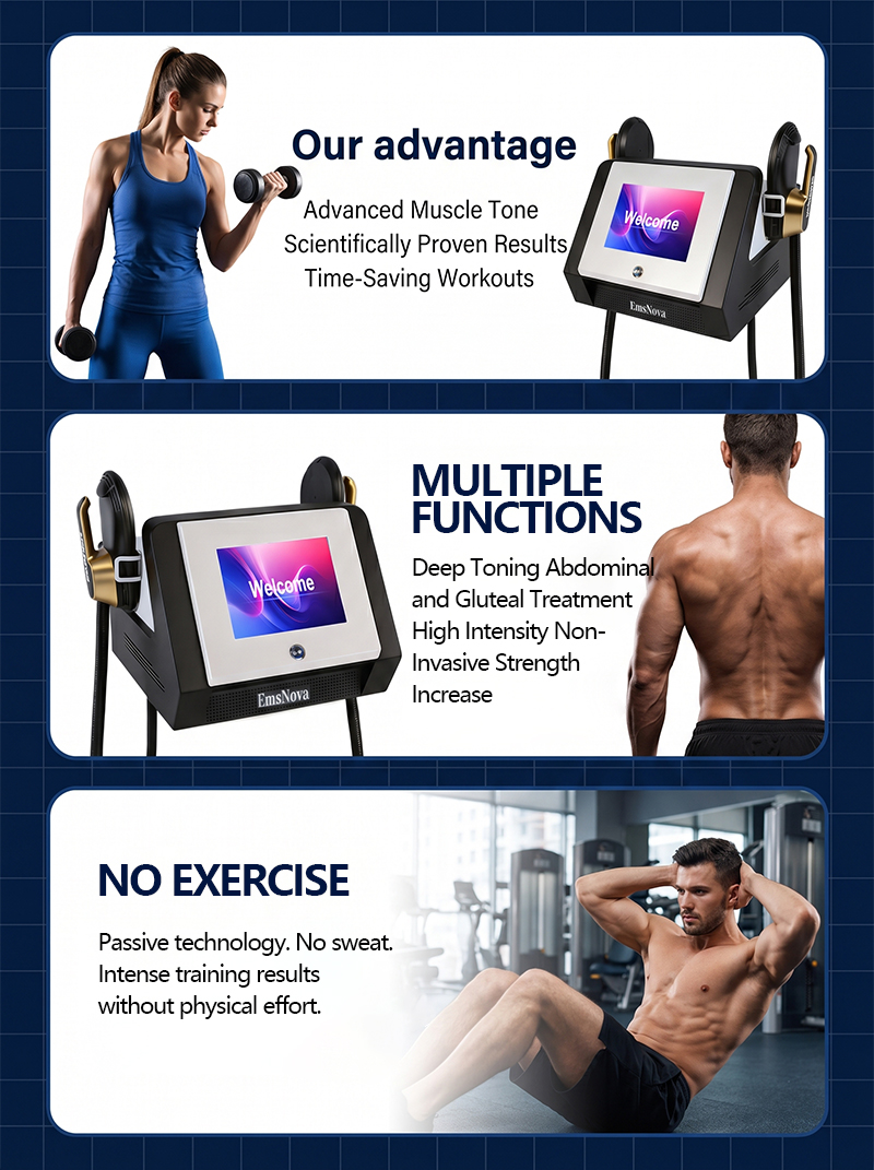 EMSnova non-invasive muscle toning for abdomen and glutes, no exercise needed, scientifically proven results